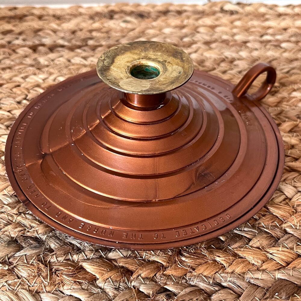 Vintage Parke Davis Florence Nightingale Nurses Candle Holder Copper Tone Brass